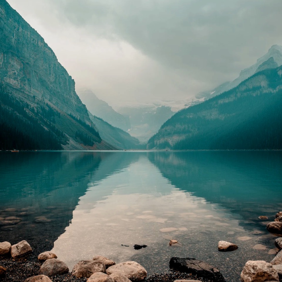 Mountain lake wellness landscape
